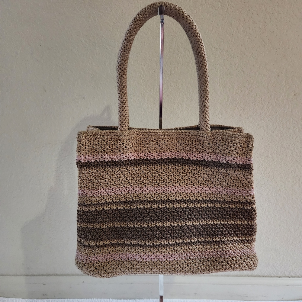 The Sak Tan and Brown Crochet Shoulder Bag